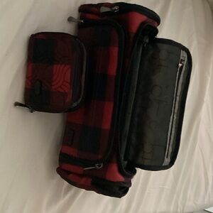 Lug Trolley Stylish Red and Black Checkered Cosmetic Bag with Matching Wallet